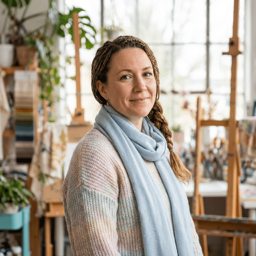 Portrait of a woman in her early 30s with a calm, friendly smile