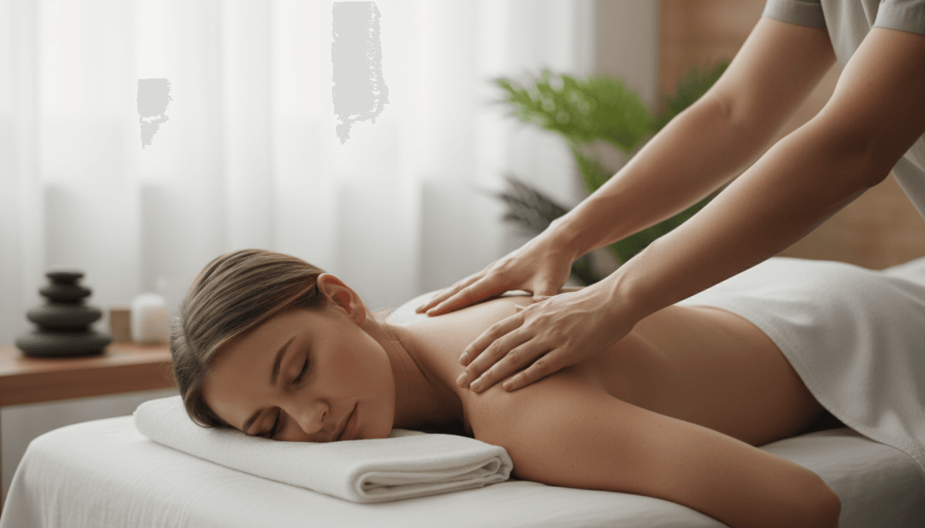 A calm massage room in Lagos with soft light and folded linens