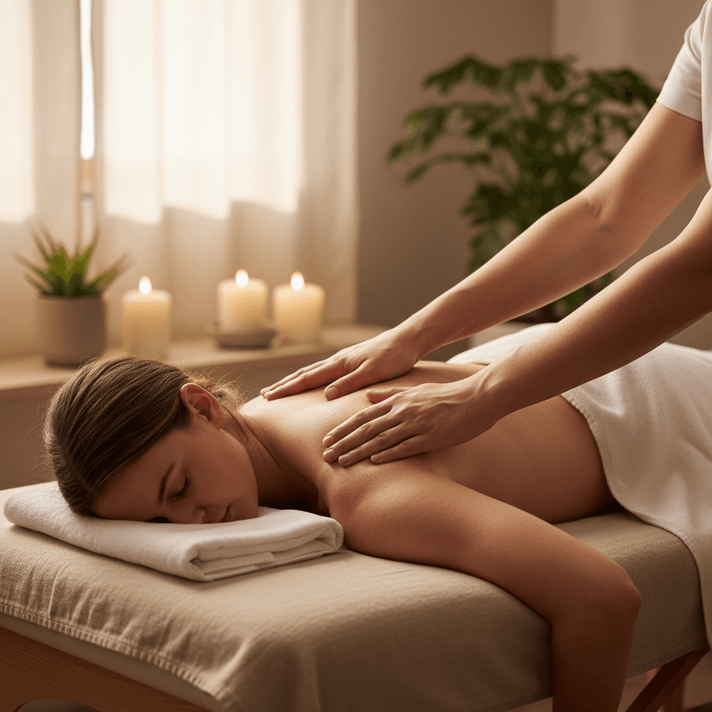 Professional massage therapist working in serene spa