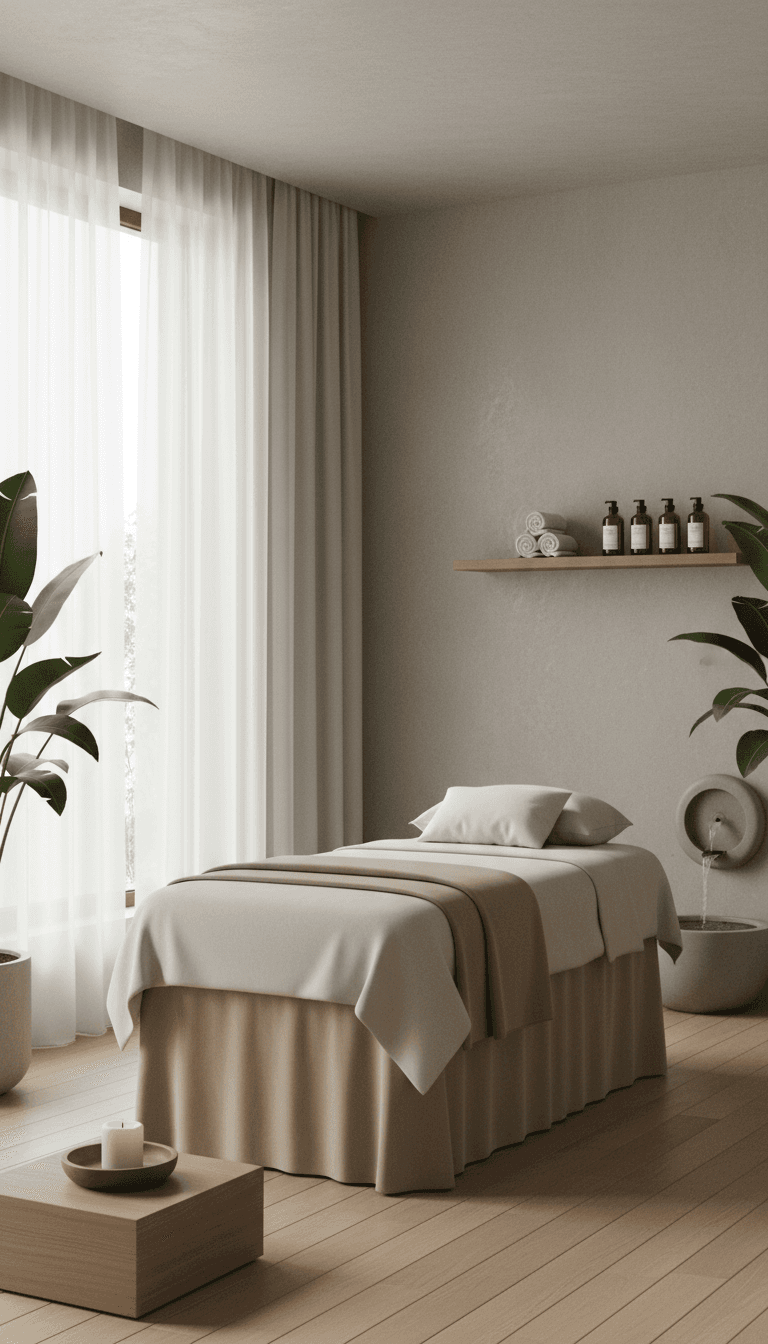 Calm spa treatment room with soft natural light